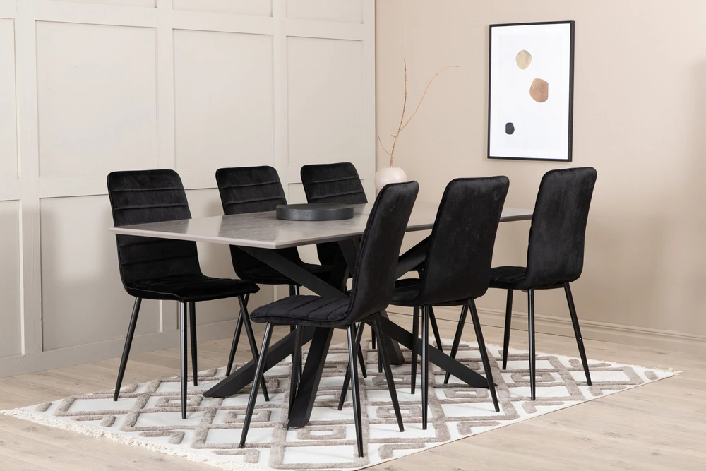 Venture Design Valgomasis stalas, Piazza, 190x90 cm, Pilka + Valgomasis kėdė, Windu Lyx, 49x43 cm, Juoda