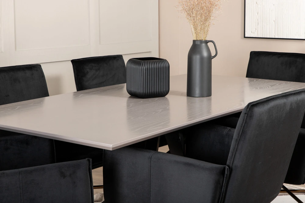 Venture Design Valgomasis stalas, Piazza, 190x90 cm, Valgomasis kėdė, Petra, 60x87 cm, Juoda