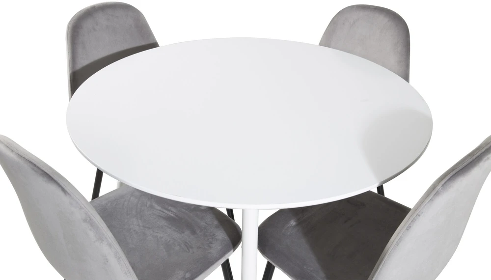 Venture Design Valgomasis stalas, Plaza, 100 cm, Balta + Valgomasis kėdė, Polar, 53.3x88x42.5 cm, Šviesiai pilka