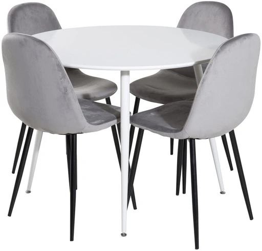 Venture Design Valgomasis stalas, Plaza, 100 cm, Balta + Valgomasis kėdė, Polar, 53.3x88x42.5 cm, Šviesiai pilka
