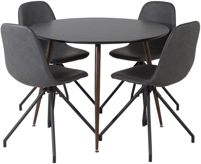 Venture Design Valgomasis stalas, Plaza, 100 cm, Juodas + Valgomasis kėdė, Polar, 54x88x44 cm, Juoda
