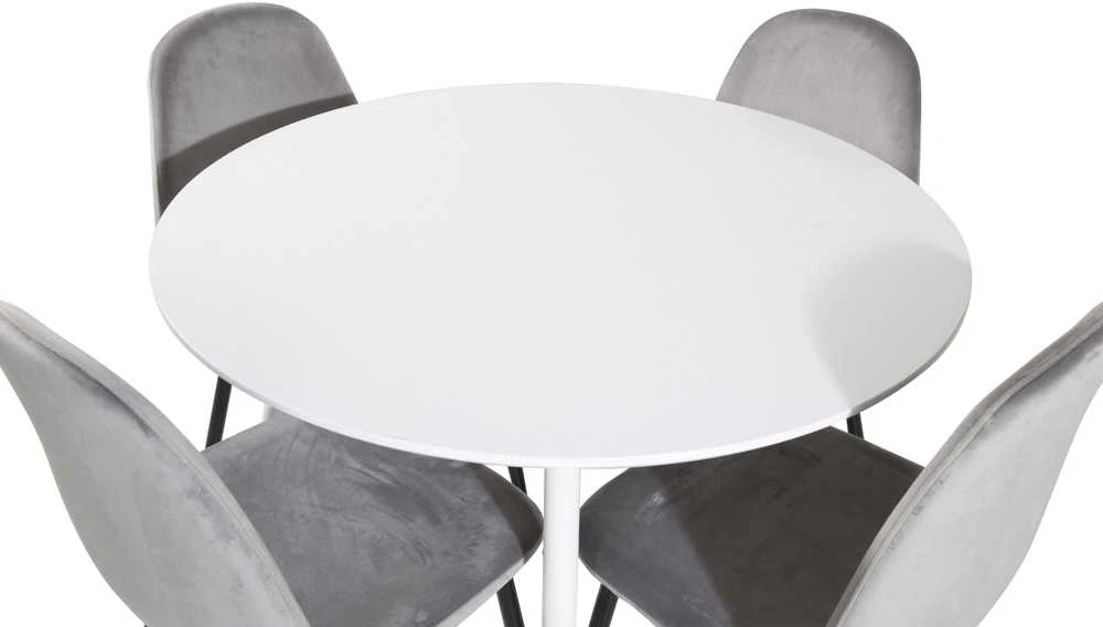Venture Design Valgomasis stalas, Plaza, 100 cm, Balta + Valgomasis kėdė, Polar, 53.3x88x42.5 cm, Šviesiai pilka