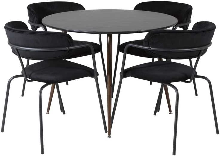 Venture Design Valgomasis stalas, Plaza, 100 cm, Juodas + Kėdė su rankogaliais, Arrow, 61x79x58 cm, Juoda