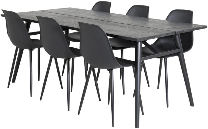 Venture Design Valgomasis stalas, Stilingas ištraukiamas stalas, 75x195x95 cm, Juodas šepetėlinis, kėdė, Polar, Juoda