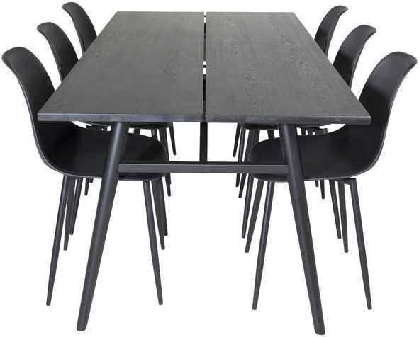 Venture Design Valgomasis stalas, Stilingas ištraukiamas stalas, 75x195x95 cm, Juodas šepetėlinis, Valgomasis kėdė, Polar, 58x81x45.5 cm, Juoda