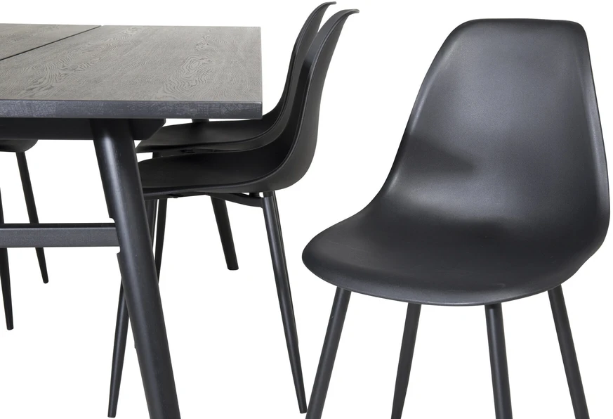 Venture Design Valgomasis stalas, Stilingas ištraukiamas stalas, 75x195x95 cm, Juodas šepetėlinis, kėdė, Polar, Juoda