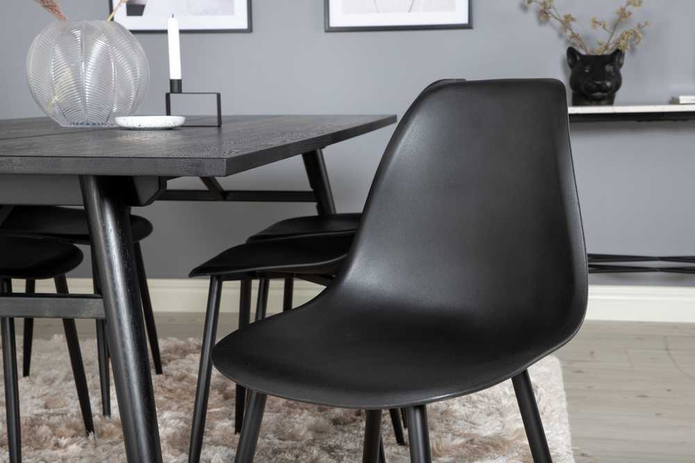 Venture Design Valgomasis stalas, Stilingas ištraukiamas stalas, 75x195x95 cm, Juodas šepetėlinis, Valgomasis kėdė, Polar, 58x81x45.5 cm, Juoda