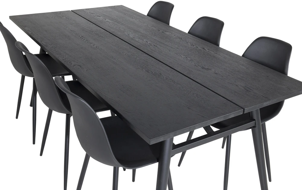 Venture Design Valgomasis stalas, Stilingas ištraukiamas stalas, 75x195x95 cm, Juodas šepetėlinis, kėdė, Polar, Juoda