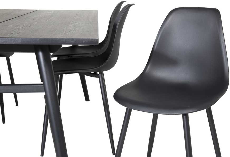 Venture Design Valgomasis stalas, Stilingas ištraukiamas stalas, 75x195x95 cm, Juodas šepetėlinis, Valgomasis kėdė, Polar, 58x81x45.5 cm, Juoda