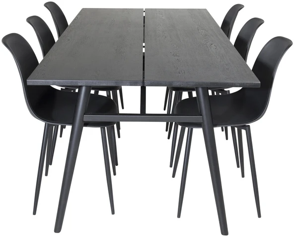 Venture Design Valgomasis stalas, Stilingas ištraukiamas stalas, 75x195x95 cm, Juodas šepetėlinis, kėdė, Polar, Juoda