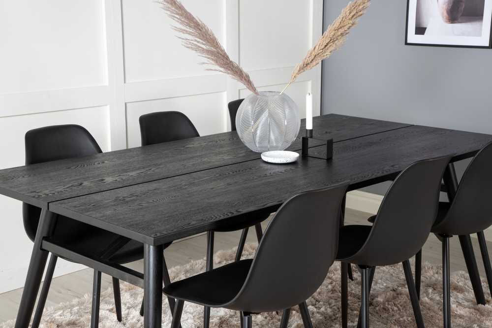 Venture Design Valgomasis stalas, Stilingas ištraukiamas stalas, 75x195x95 cm, Juodas šepetėlinis, Valgomasis kėdė, Polar, 58x81x45.5 cm, Juoda