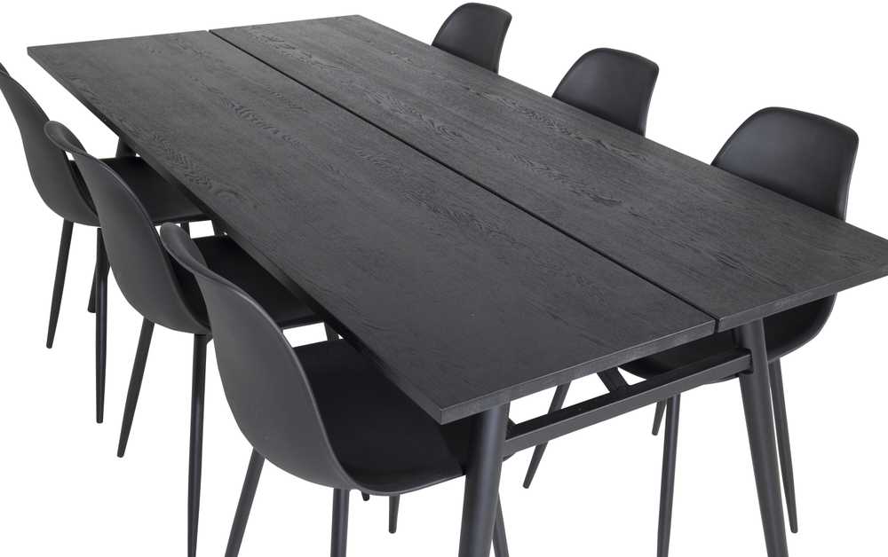 Venture Design Valgomasis stalas, Stilingas ištraukiamas stalas, 75x195x95 cm, Juodas šepetėlinis, Valgomasis kėdė, Polar, 58x81x45.5 cm, Juoda