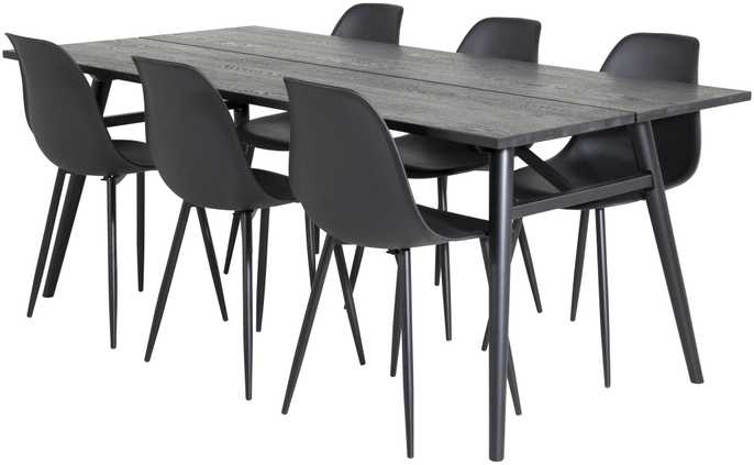 Venture Design Valgomasis stalas, Stilingas ištraukiamas stalas, 75x195x95 cm, Juodas šepetėlinis, Valgomasis kėdė, Polar, 58x81x45.5 cm, Juoda