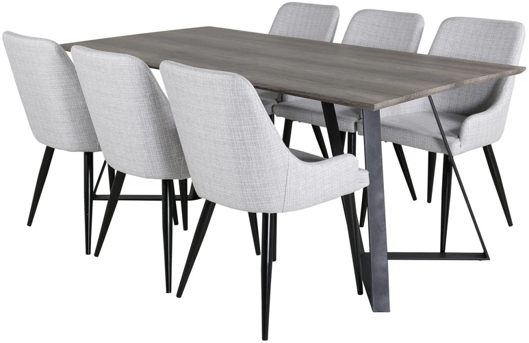 Venture Design Valgomasis stalas su komplektu, Marina ir Plaza, 180x90 cm, pilkas/juodas