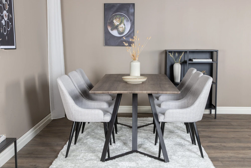 Venture Design Valgomasis stalas su komplektu, Marina ir Plaza, 180x90 cm, pilkas/juodas