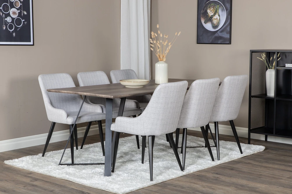 Venture Design Valgomasis stalas su komplektu, Marina ir Plaza, 180x90 cm, pilkas/juodas