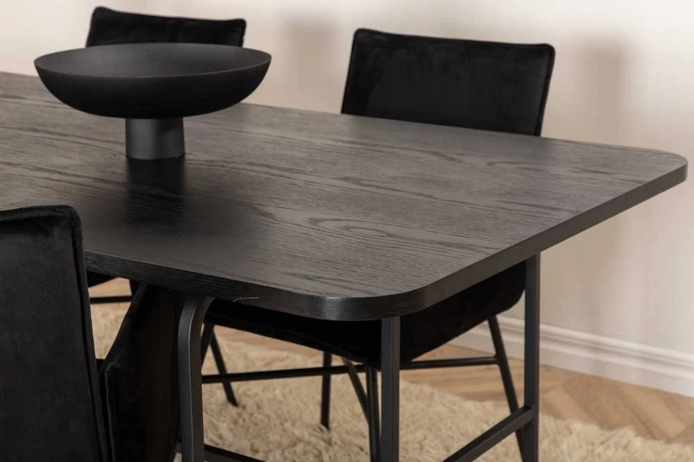 Venture Design Valgomasis stalas, Uno, 200x90 cm, Juodas + Valgomasis kėdė, Petra, 87x57 cm, Juoda