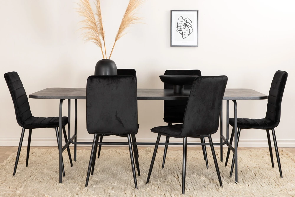 Venture Design Valgomasis stalas, Uno, 200x90 cm, Juodas, Valgomasis kėdė, Windu Lyx, 94x43 cm, Juoda