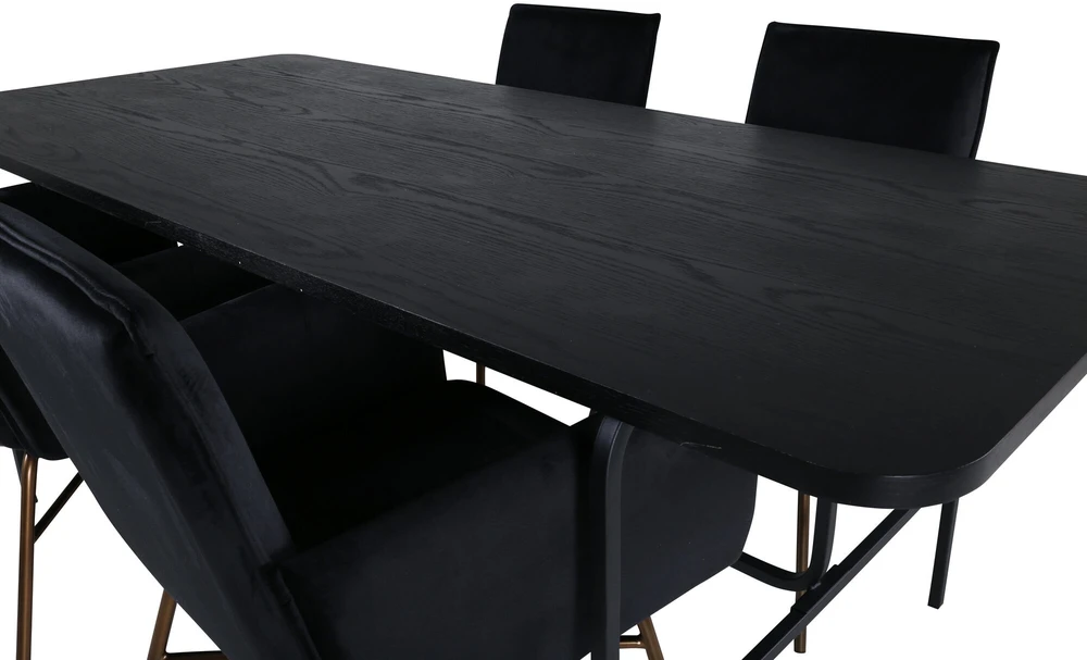 Venture Design Valgomasis stalas, Uno, 200x90 cm, Juodas + Valgomasis kėdė, Petra, 87x57 cm, Juoda