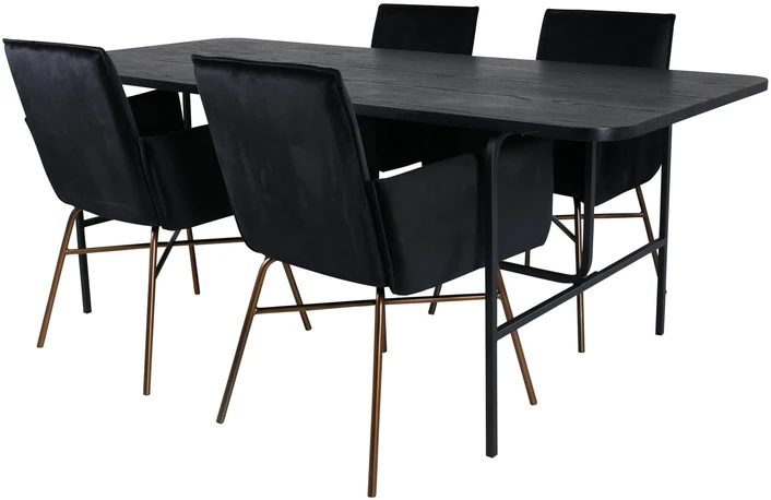 Venture Design Valgomasis stalas, Uno, 200x90 cm, Juodas + Valgomasis kėdė, Petra, 87x57 cm, Juoda