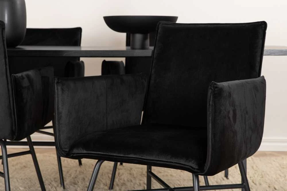Venture Design Valgomasis stalas, Uno, 200x90 cm, Juodas + Valgomasis kėdė, Petra, 87x57 cm, Juoda