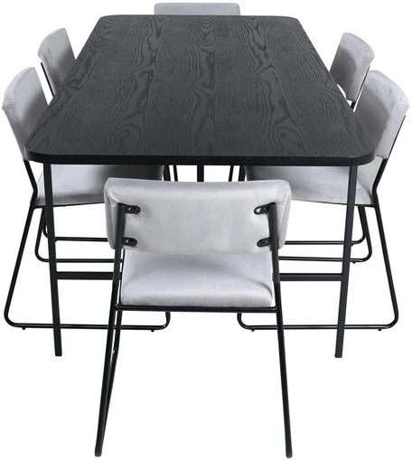 Venture Design Valgomasis stalas, Uno, 200x90 cm, Juodas, Valgomasis kėdė, Kenth, 76x40 cm, Pilka