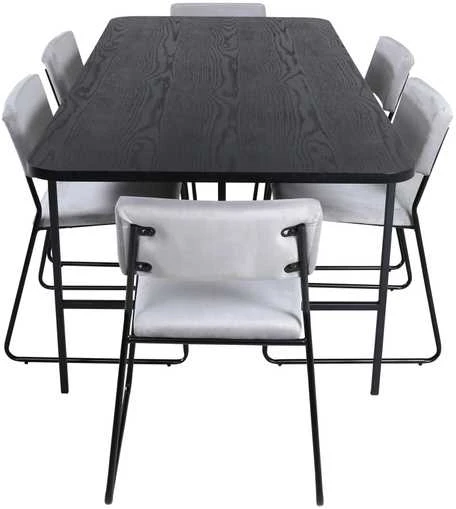 Venture Design Valgomasis stalas, Uno, 200x90 cm, Juodas, Valgomasis kėdė, Kenth, 76x40 cm, Pilka