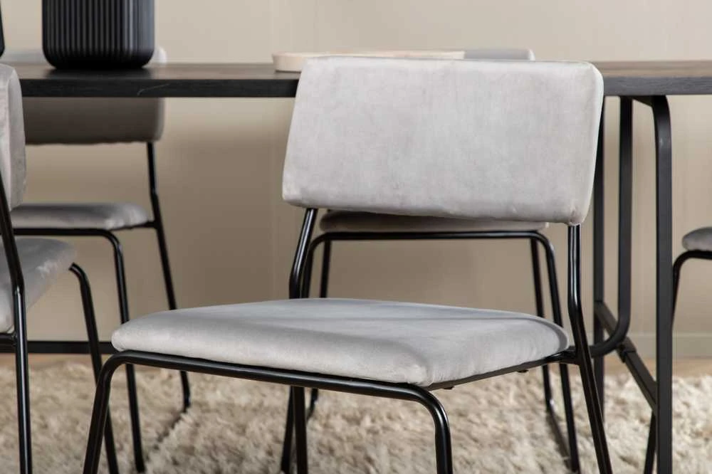 Venture Design Valgomasis stalas, Uno, 200x90 cm, Juodas, Valgomasis kėdė, Kenth, 76x40 cm, Pilka