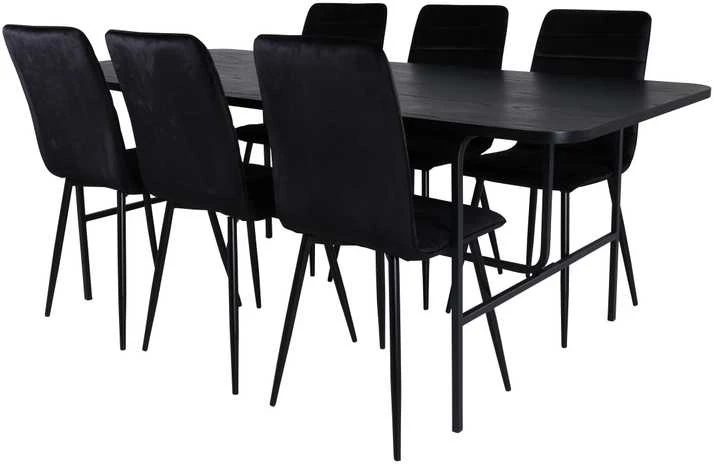 Venture Design Valgomasis stalas, Uno, 200x90 cm, Juodas, Valgomasis kėdė, Windu Lyx, 94x43 cm, Juoda