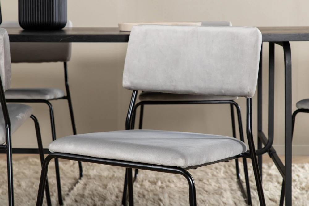 Venture Design Valgomasis stalas, Uno, 200x90 cm, Juodas, Valgomasis kėdė, Kenth, 76x40 cm, Pilka