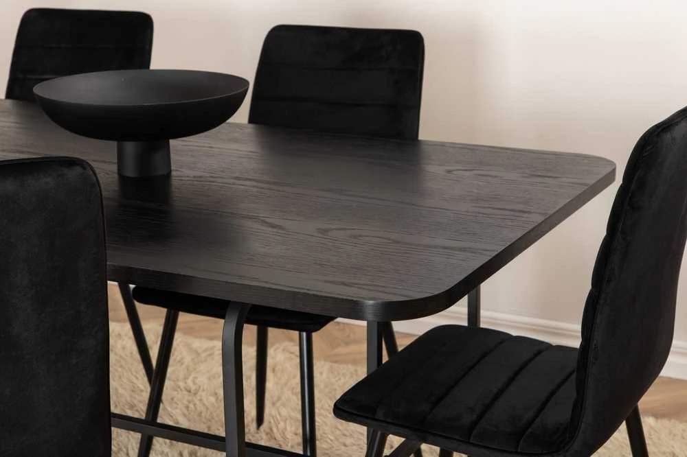 Venture Design Valgomasis stalas, Uno, 200x90 cm, Juodas, Valgomasis kėdė, Windu Lyx, 94x43 cm, Juoda