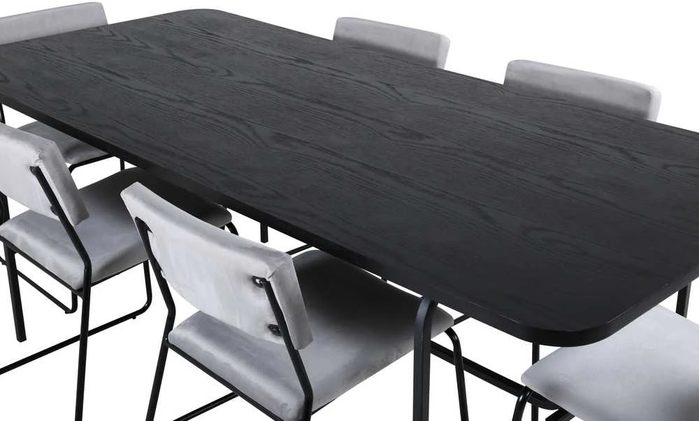 Venture Design Valgomasis stalas, Uno, 200x90 cm, Juodas, Valgomasis kėdė, Kenth, 76x40 cm, Pilka