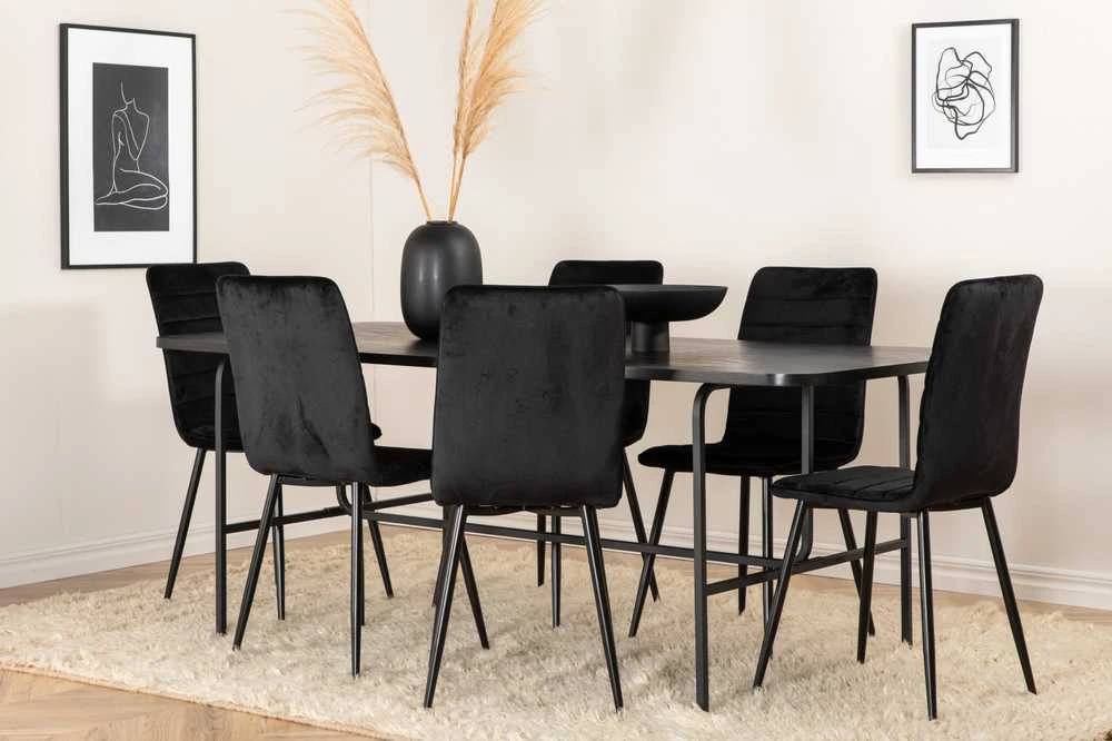 Venture Design Valgomasis stalas, Uno, 200x90 cm, Juodas, Valgomasis kėdė, Windu Lyx, 94x43 cm, Juoda