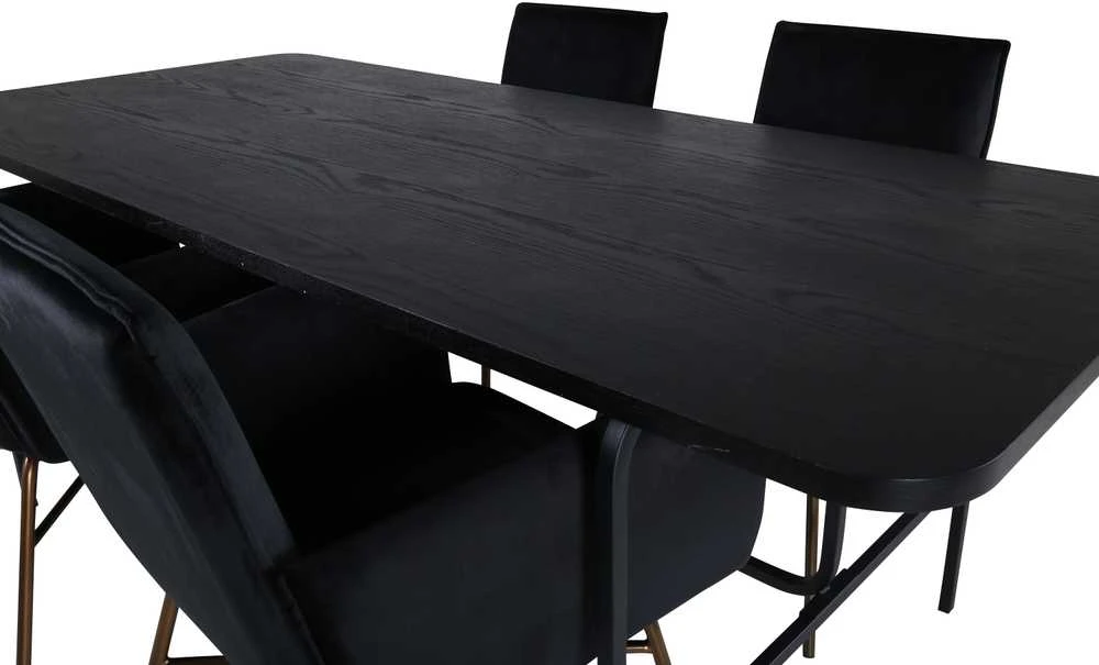 Venture Design Valgomasis stalas, Uno, 200x90 cm, Juodas + Valgomasis kėdė, Petra, 87x57 cm, Juoda