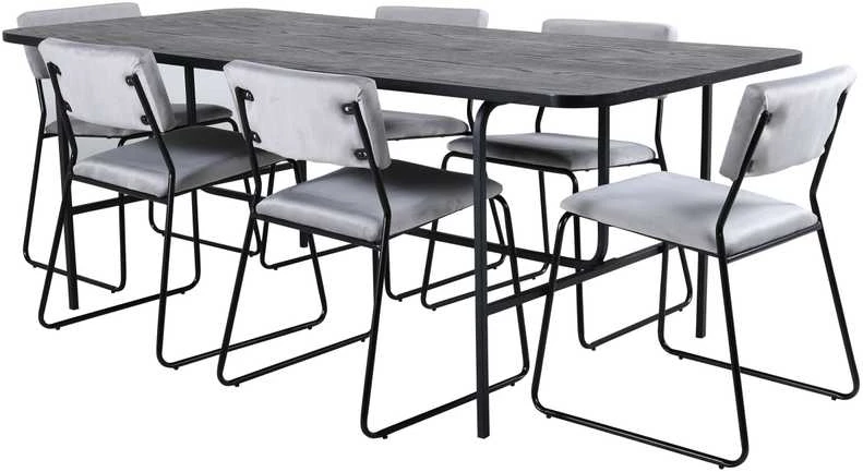 Venture Design Valgomasis stalas, Uno, 200x90 cm, Juodas, Valgomasis kėdė, Kenth, 76x40 cm, Pilka