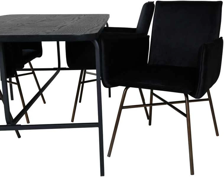 Venture Design Valgomasis stalas, Uno, 200x90 cm, Juodas + Valgomasis kėdė, Petra, 87x57 cm, Juoda