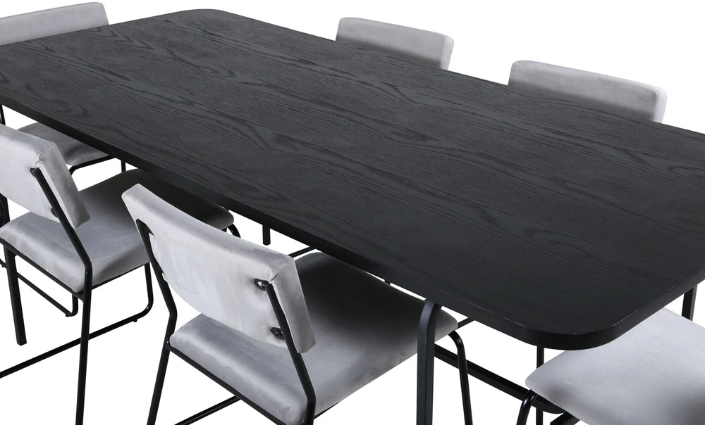 Venture Design Valgomasis stalas, Uno, 200x90 cm, Juodas, Valgomasis kėdė, Kenth, 76x40 cm, Pilka