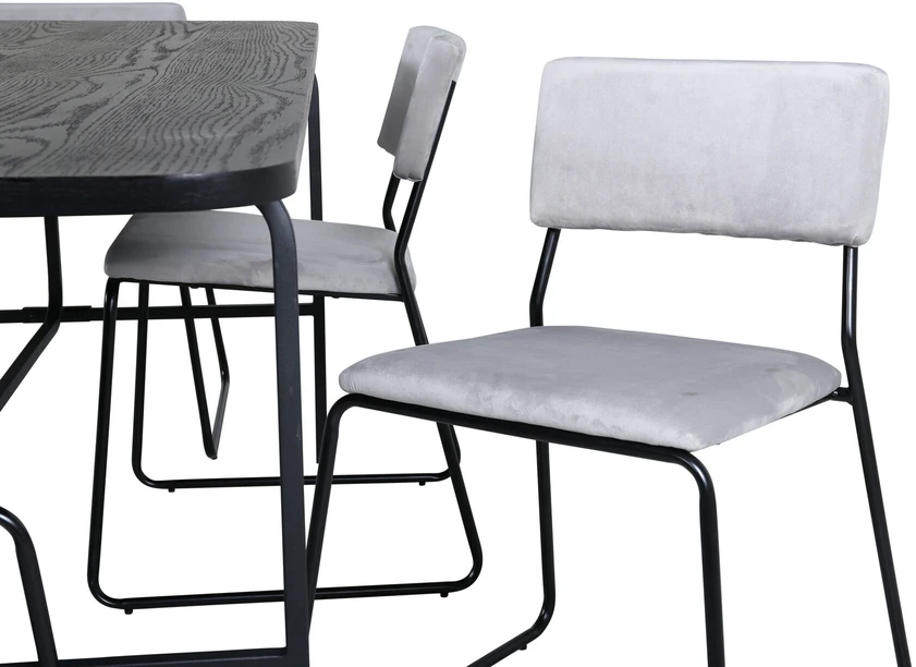 Venture Design Valgomasis stalas, Uno, 200x90 cm, Juodas, Valgomasis kėdė, Kenth, 76x40 cm, Pilka