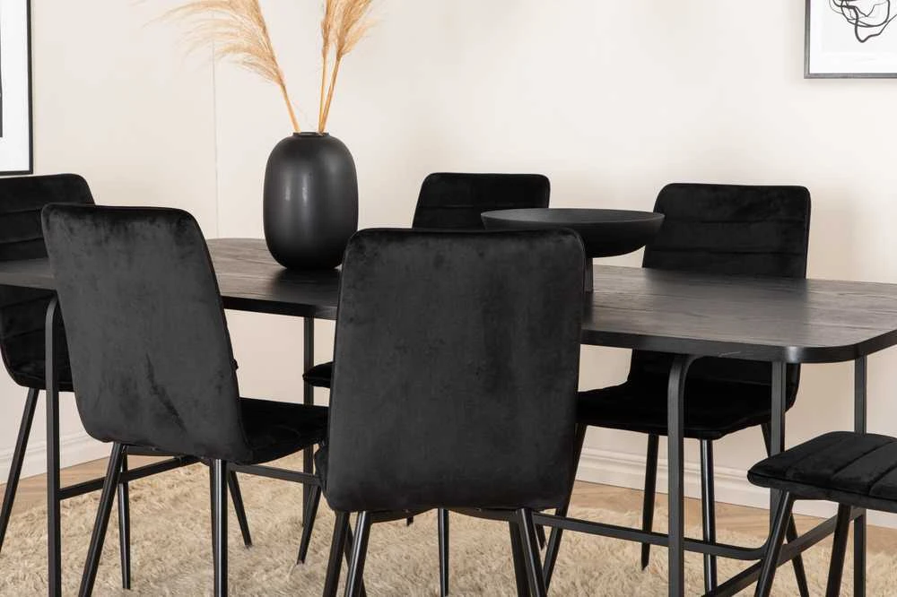Venture Design Valgomasis stalas, Uno, 200x90 cm, Juodas, Valgomasis kėdė, Windu Lyx, 94x43 cm, Juoda