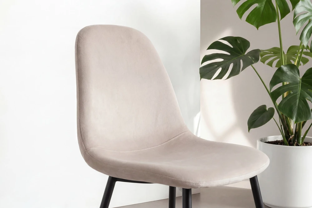 Venture Design Valgomojo kėdės 2 vnt., juodos kojos, smėlio spalvos veliūras