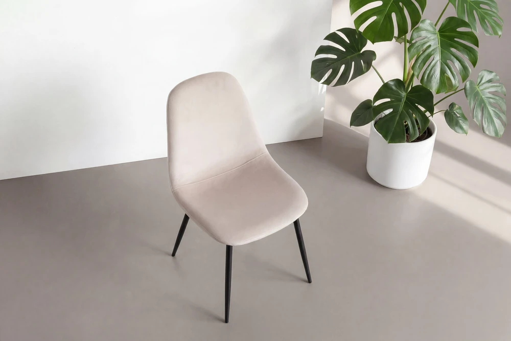 Venture Design Valgomojo kėdės 2 vnt., juodos kojos, smėlio spalvos veliūras