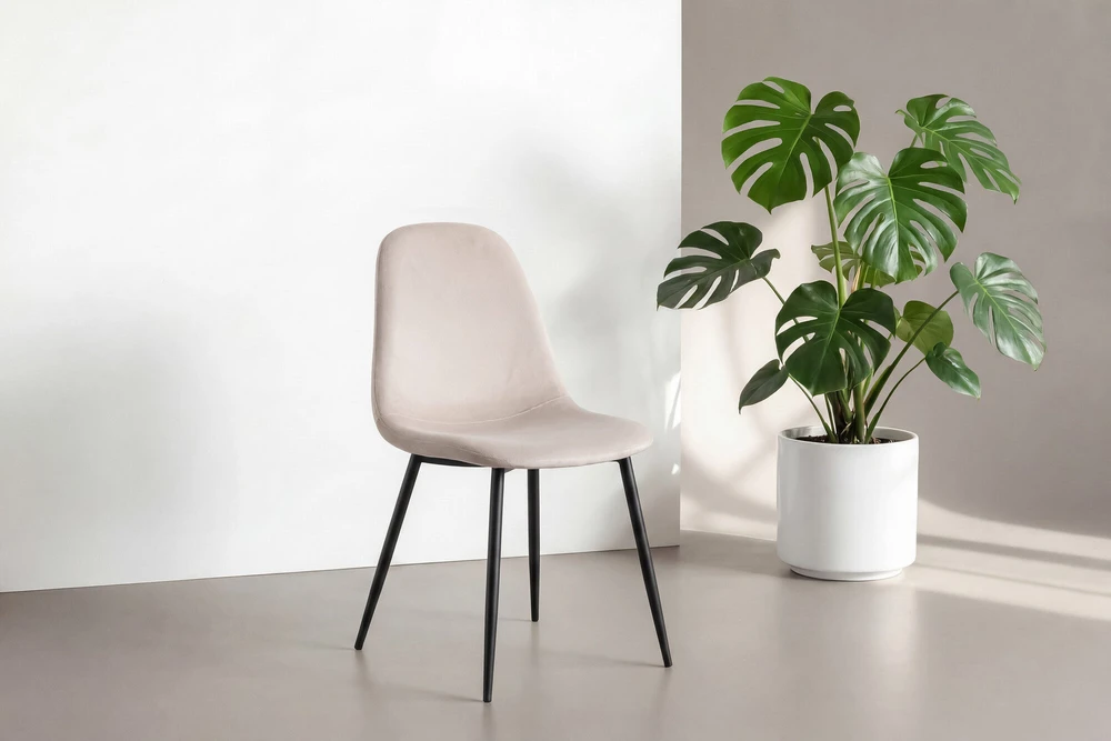 Venture Design Valgomojo kėdės 2 vnt., juodos kojos, smėlio spalvos veliūras