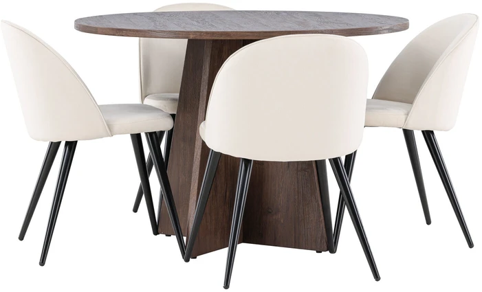Venture Design Valgomojo komplektas Bootcut valgomojo stalas su aksominėmis valgomojo kėdėmis 110 cm moka smėlio spalvos