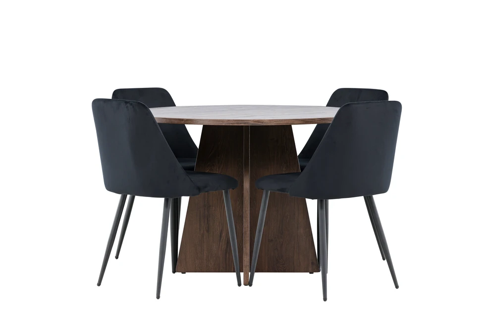 Venture Design Valgomojo komplektas Bootcut stalas ir naktinės kėdės 110 cm, moka ir juodas MDF