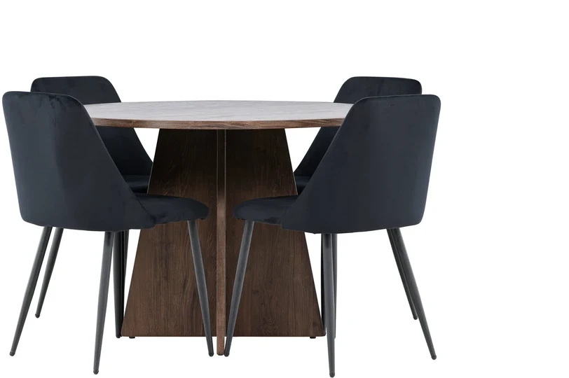 Venture Design Valgomojo komplektas Bootcut stalas ir naktinės kėdės 110 cm, moka ir juodas MDF