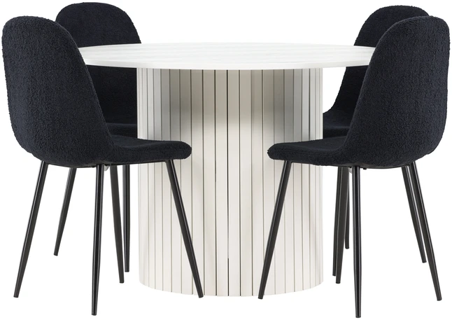 Venture Design Valgomojo komplektas Häron stalas su Polar kėdėmis 110 cm baltas juodas