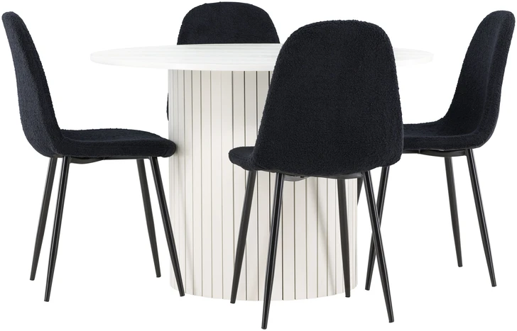 Venture Design Valgomojo komplektas Häron stalas su Polar kėdėmis 110 cm baltas juodas
