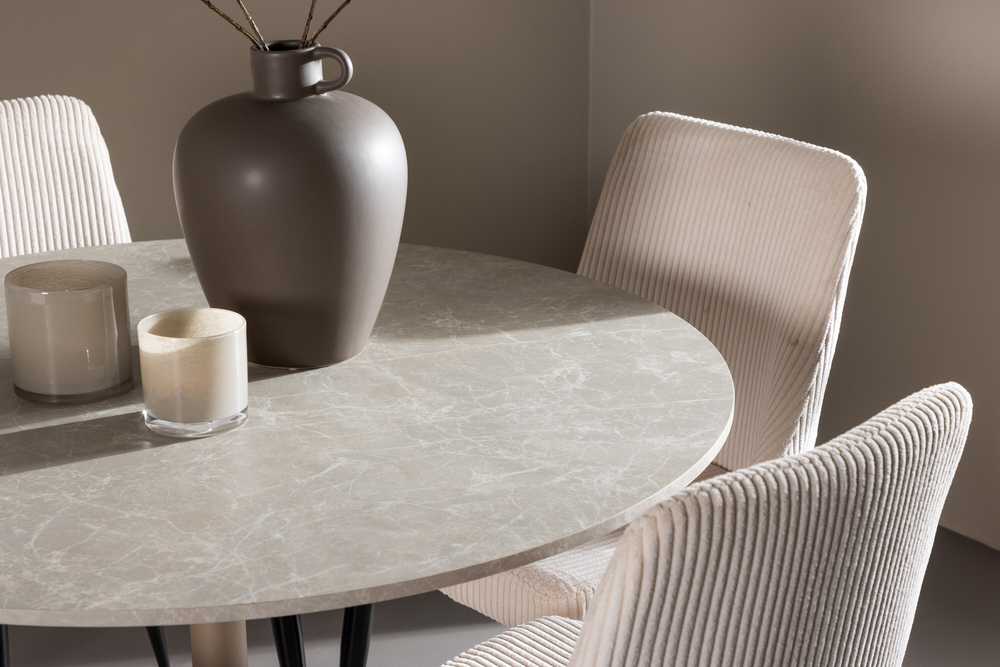 Venture Design Valgomojo komplektas Lycke valgomojo stalas su Leone valgomojo kėde 110 cm smėlio spalvos MDF