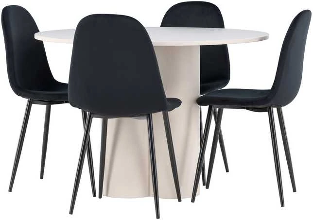 Venture Design Valgomojo komplektas Olivia valgomojo stalas su Polar kėdėmis 110 cm smėlio spalvos juodas MDF
