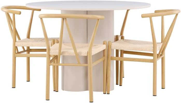 Venture Design Valgomojo komplektas Olivia valgomojo stalas su Alfons valgomojo kėdė 110 cm smėlio spalvos MDF rotangas metalas